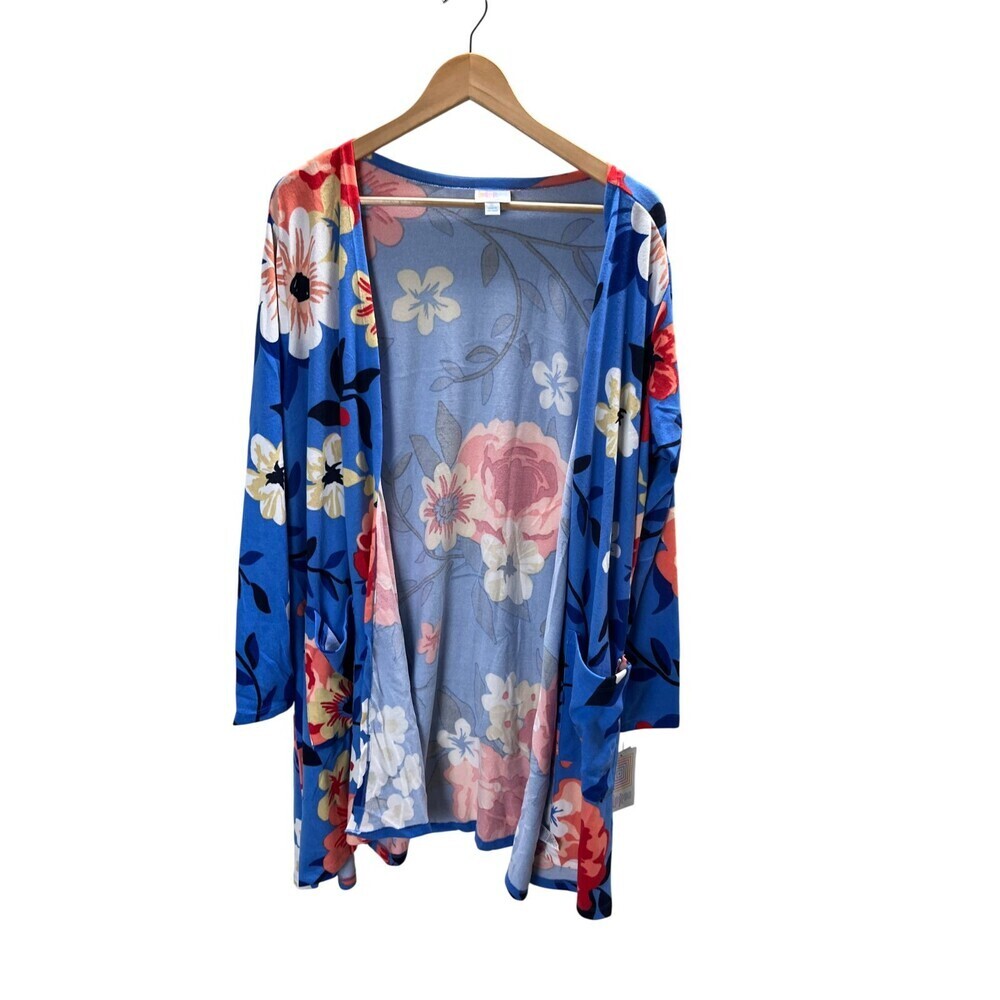 LuLaRoe Cardigan Women's Size XL Blue Multicolor Floral Long Sleeve Caroline